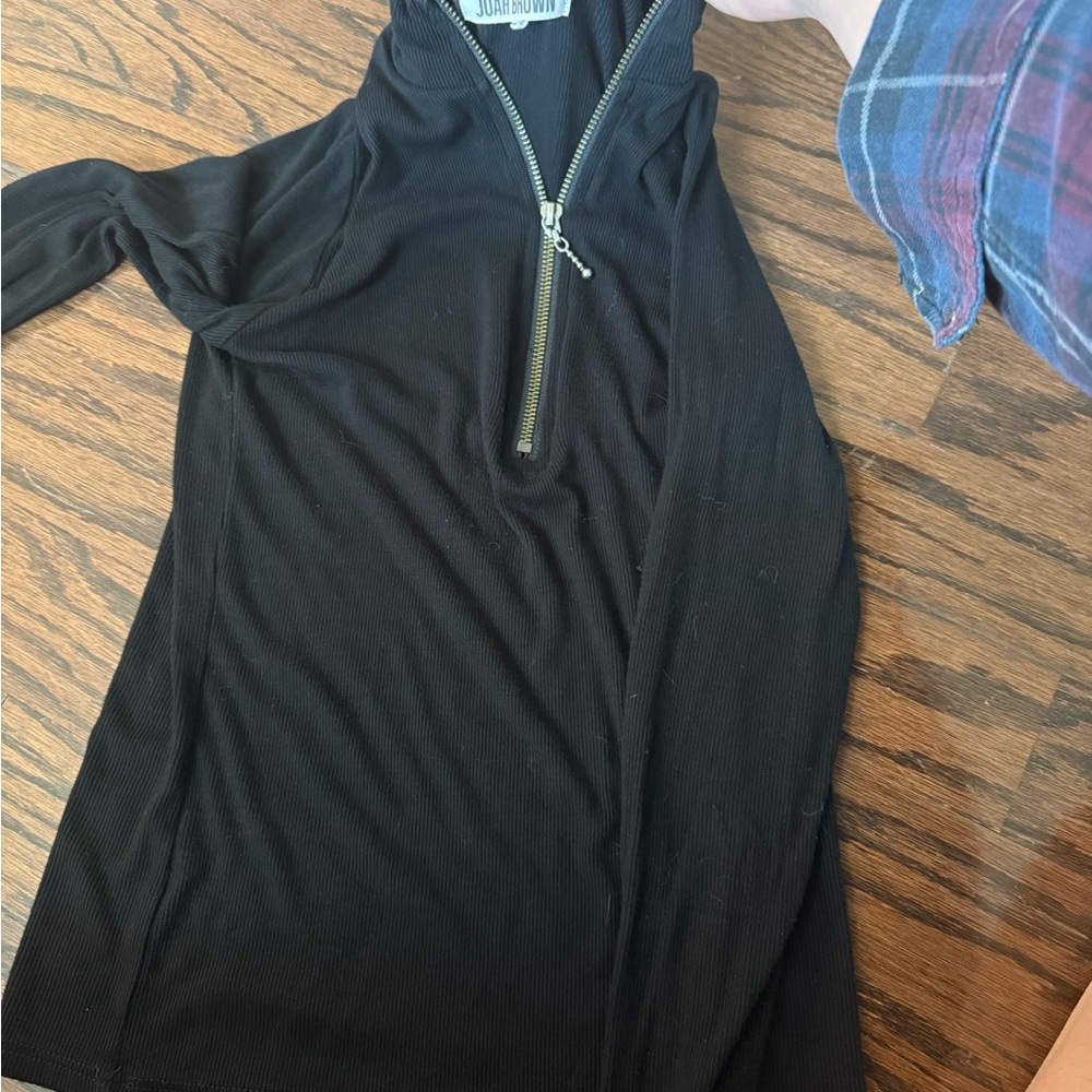 Joah Brown Black Half-Zip Long Sleeve Top